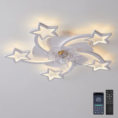 Ventilateurs de plafond de 74 cm avec lumières, ventilateur de plafond semi-encastré à intensité variable avec application et télécommande, blanc (1/5)