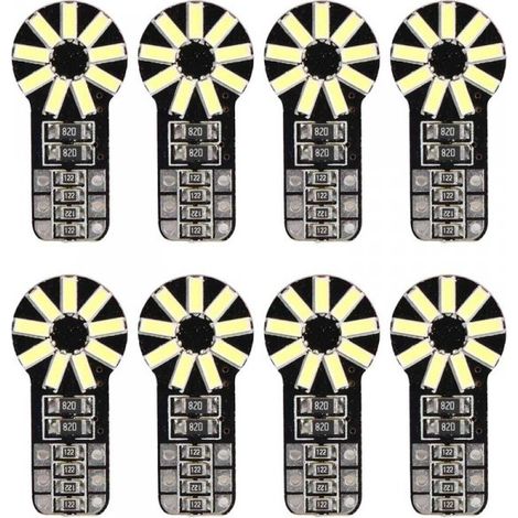 8pcs Lampadine LED W5W T10 Canbus 18 SMD 4014 12V 1.3W 100lm Bianco Freddo 6500K 28mm