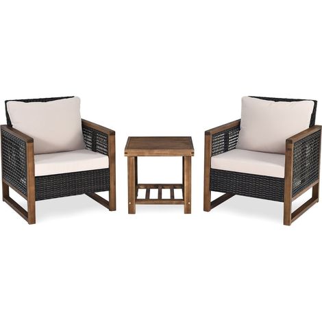 3er Set Rattan Gartenmöbel Polyrattan Lounge Set mit Waschbaren Sitzkissen Outdoor Sitzgarnitur