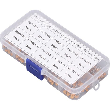 Lot de 300 condensateurs céramiques multicouches fixés 10pF à 100nF kit d'assortiment pour électronique (1/5)