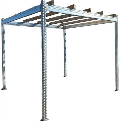 Carport Tettoia Pergola in Metallo - Legno di Pino Impregnato - mt 3 X 3 - con Base a Tassellare (1/3)