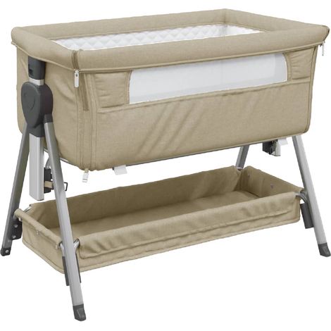 Lit pour bébé，Lit simple avec matelas Taupe Tissu de lin CFW52404 (1/5)
