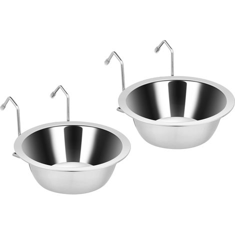 Lot de 2 gamelles suspendues pour cage d'animaux — Diamètre 13 cm — Gamelles en acier inoxydable pour nourriture et eau, adaptées aux cages pour petits chiens, niches et cages pour chats.