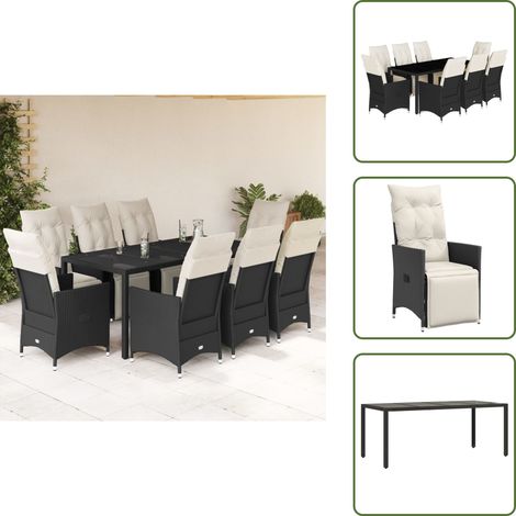 9-tlg. Garten-Essgruppe mit Kissen Schwarz Poly Rattan - Gartenmöbel - Outdoor Möbel - Relaxsessel - Lounge Set - Gartenlounge (1/5)