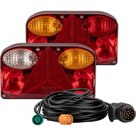 Luces traseras para remolque 2 piezas con 5 funciones, cable (5 m), enchufe 13 pines y lámparas 12V (1/5)