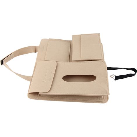 Borsa da appendere per sedile posteriore dell'auto, organizer multifunzionale, chiusure a strappo, grande capacità, beige