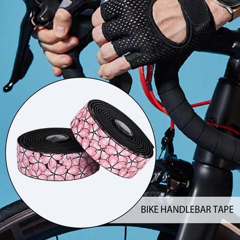 Cinta para manillar de bicicleta (2 rollos)，Rollo de 210 x 3 x 0,3 cm，Autoadhesiva de EVA，Para bicicleta de carretera y de montaña，Negro y rosa (1/4)