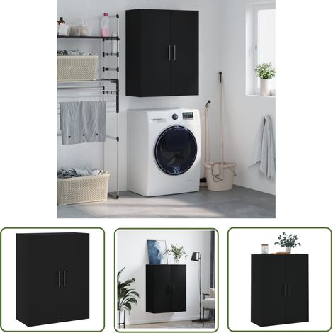 The Living Store Armoire murale noir 69,5x34x90 cm - Armoire Murale - Meuble De Rangement - Armoire Noire - Armoire Suspendu - Étagère Murale (1/5)