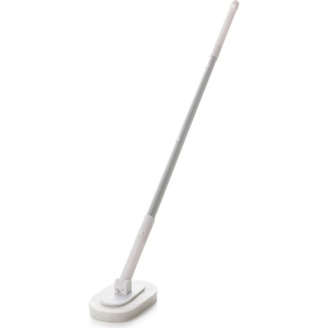 Brosse de sol multifonction Générique Sans marque Tête éponge rotative 180° manche télescopique 26-87cm PP aluminium blanc (1/5)
