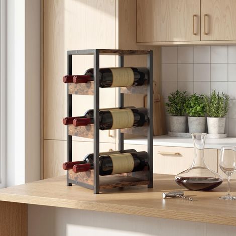 Porte bouteilles étagères Marron Noir ondulées pieds réglables rustique