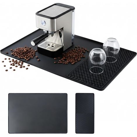 60 x 40cm Tapis à Café en Silicone avec 40 x 20cm Tapis Egouttoir Vaisselle Détachable, Tapis Machine a Café Antidérapant Plateau Coulissant étanche pour Machine à Café (1/5)