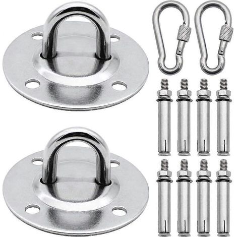 Lot de 2 crochets de plafond robustes en acier inoxydable, fixation à 4 trous pour sac de frappe ou hamac, charge maximale 500 kg, idéal pour la salle de sport, le yoga, la balançoire ou comme parasol (1/4)