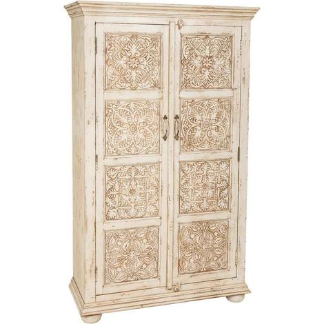 Armario de madera tallada acabado artesanal 96x40x167h cm (1/5)
