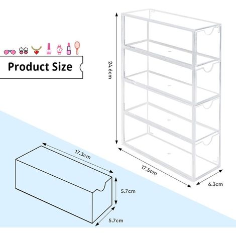 Organisateur de Lunettes de Soleil Boîte de Rangement et Exposition en Acrylique Transparent Monture de Lunettes 1Pcs avec 4 Tiroirs pour Montres, Colliers, Lunettes et Cosmétiques (1/4)