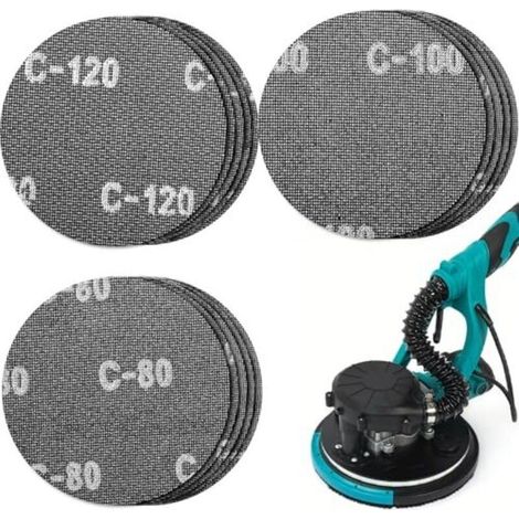 Tamis abrasif auto-agrippant Ø 225 mm, 15 pièces, grains 80, 100 et 120, pour ponceuses à plafond, ponceuses à plaques de plâtre et ponceuses à long manche. (1/5)