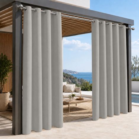 HEMVOR Rideaux d'extérieur Imperméables à oeillets Gris Clair 180x213cm - Imperméable, Anti-UV, Isolation thermique & phonique,Sans cordon ,Salon/Jardin (1/5)