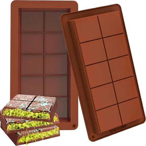 Moule à tablettes de chocolat en silicone profond, lot de 2 pièces, moule à chocolat extra profond pour bonbons et confiseries, idéal pour chocolat noir, moule silicone robuste (1/4)