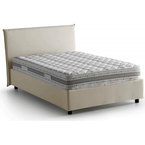 Talamo Italia Letto piazza e mezza Asmara, Letto contenitore con rivestimento in tessuto, 100% Made in Italy, Apertura frontale, con materasso Cm 120x190 incluso, Beige, con imballo rinforzato
