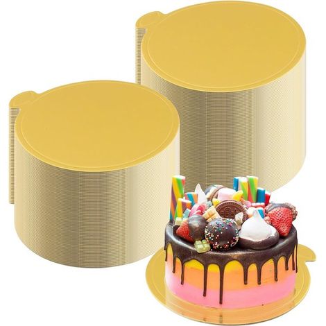 100 mini platos para tartas de mousse, 9 cm, Platos para tartas, Bases redondas para tartas, Papel dorado, Reutilizables, Dorado
