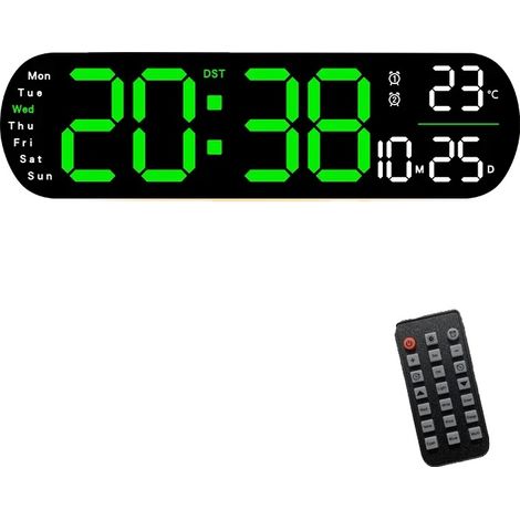 Reloj de pared con pantalla LED y mando a distancia incluido, color verde A. (1/2)