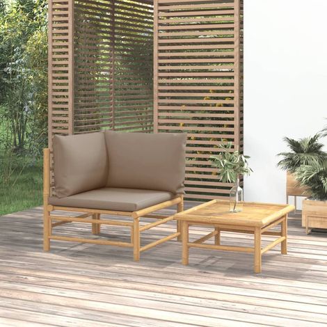 Bambusmöbel -  2-tlg. Garten-Lounge-Set mit Taupe Kissen Bambus (1/5)