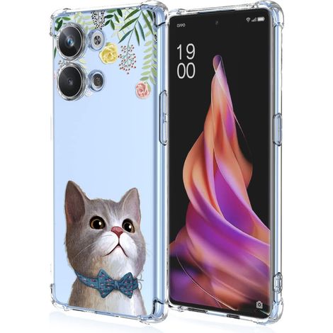 CUSTODIA PER OPPO RENO9 PRO TRASPARENTE GATTO FIORI CARINO ALTA SOLIDITÀ (1/5)