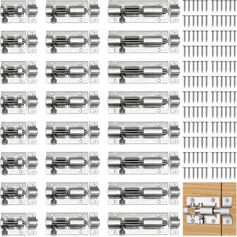 24 Pièces Targette de Porte, Verrou Targette Porte en Acier Inoxydable avec 144 Vis, Loquet Portail Coulissant, Convient pour Portes de Jardin, Salles de Bains, Remises (3 Tailles) (1/5)
