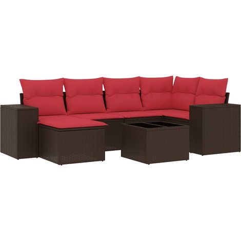 Maison Exclusive - 7-teiliges Gartensofa-Set mit Kissen, braun, P