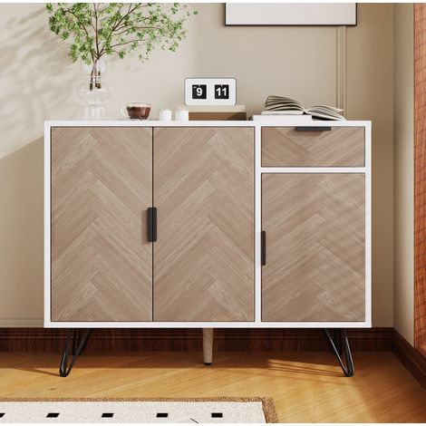 MEUBLIV Aparador negro y decorado madera 90 x 30 x 71,5 cm con cajón y baldas regulables (1/5)