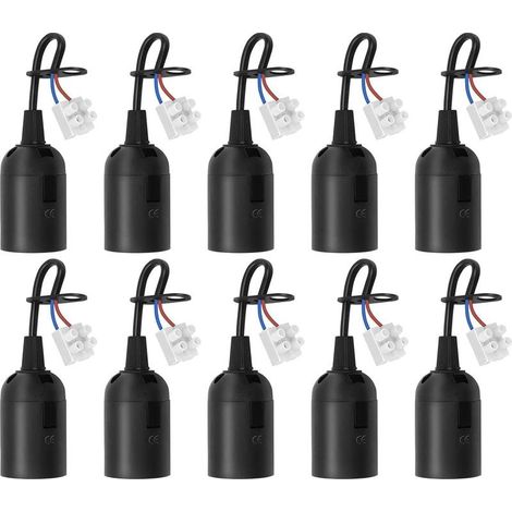 10 pièces Douilles E27 avec câble, Douilles de chantier rénovation, Supports d’ampoule E27 remplacement avec câble pour ampoules LED, halogènes et incandescentes, Noir (1/4)