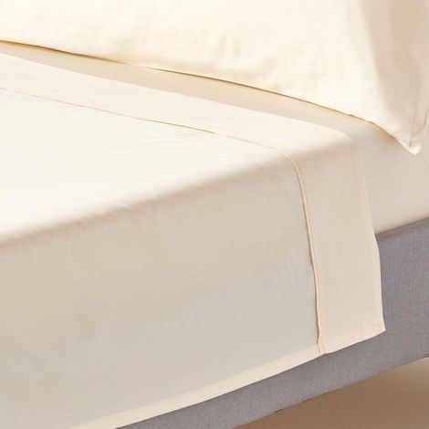 HOMESCAPES Drap plat uni 100% coton égyptien Bio 400 fils coloris Crème 180 x 290 cm (1/5)