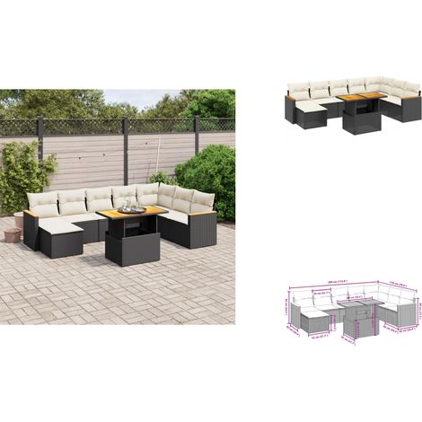 The Living Store Salon de jardin 9 pcs avec coussins noir résine tressée - Meubles de jardin (1/3)
