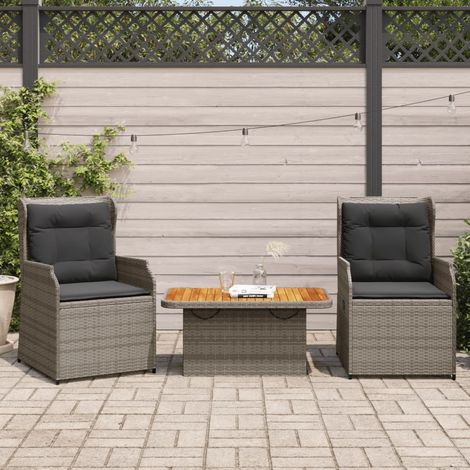 3-tlg. Garten-Lounge-Set mit Kissen Grau Poly Rattan vidaXL (1/5)