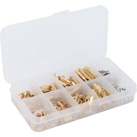 240pcs M2M3 colonnette en cuivre, kit d'assemblage sous boîte, piliers filetés mixtes pour bricolage électronique et fixations. (1/5)