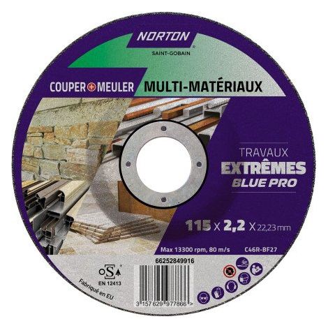Disque de découpe 2 en 1 Norton multi-matériaux Ø 115 x 22,23 mm - Lot de 5