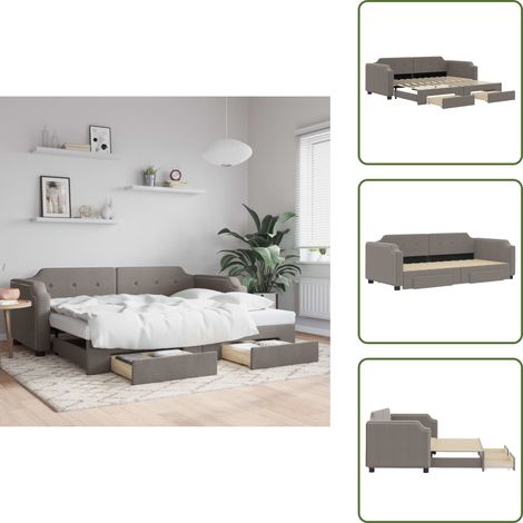 The Living Store Tagesbett Ausziehbar mit Schubladen Taupe 80x200 cm Stoff - Sofa - Schlafcouch - Gästebett - Tagesbett - Wohnzimmermöbel (1/5)