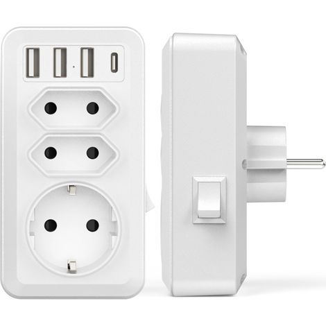USB Secteur Multiple, 7 en 1 USB Chargeur Multiprise Murale avec 3 Sortie AC (16A, 3800W), 3 Ports USB 5V/3.4A, 1 Port Type-C, pour la Maison Le Bureau Les Voyages Compatible avec Phone (1/4)