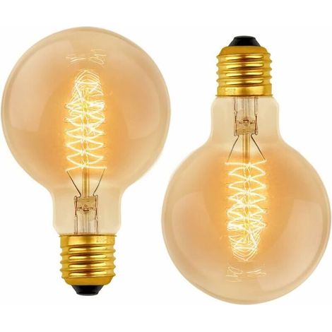 Ampoule Vintage Globe G80 E27 Dimmable 60W Blanc Chaud 2700K, 600lm, Ampoules de Décoration à Incandescence Rétro E27 Spirale Tungstène Filament Lampe, lot de 2