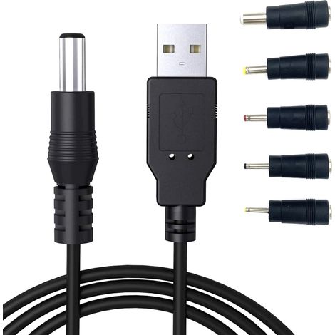 USB to DC Power Cable, 1M USB Charger Cable Adapter Cord 5.5x2.1mm, Cylindrical Jack Connectors 2.5x0.7mm, 3.5x1.35mm, 4x1.7mm, 5.5x2.5mm, 3x 3.0mm 0.039 cm (1/5)