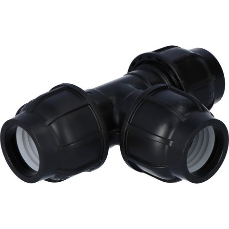 Tee di compressione PP 90 gradi 40x40x40 PN16, per tubi PE, nero (1/5)