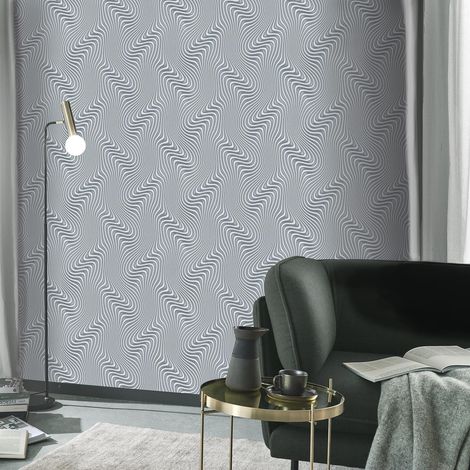Papier peint graphique gris chambre adulte | Tapisserie moderne graphique salon | Papier peint intissé tendance bureau & couloir (1/3)