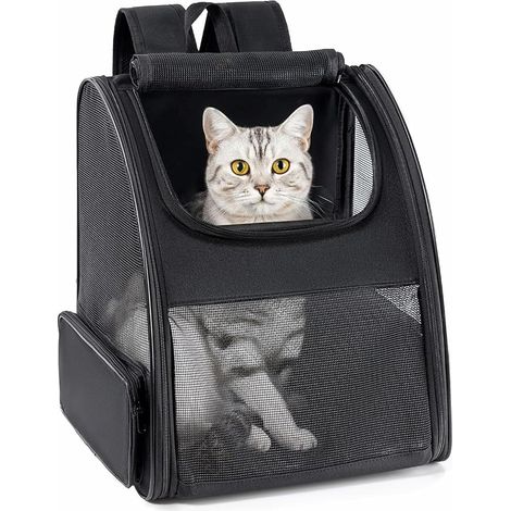 Cat and Dog Backpack for Small Dogs and Cats Foldable Dog Backpack with Mesh Windows on Sides for Travel and Hiking Black (1/4)