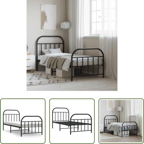 vidaXL Lit avec tête et pied -  Cadre de lit métal sans matelas avec pied de lit noir 90x190 cm (1/5)