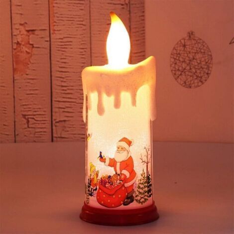 Bougies sans flamme, bougies de Noël à flamme blanche chaude avec motif bonhomme de neige et Père Noël, fonctionnant sur piles - le père Noël A (1/5)