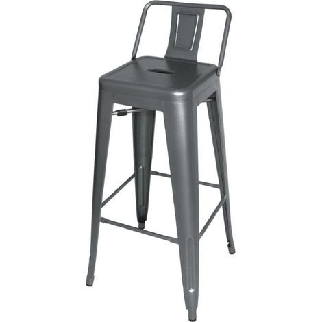 Tabourets hauts en acier gris métal avec dossier Bistro (lot de 4) - BOLERO (1/5)