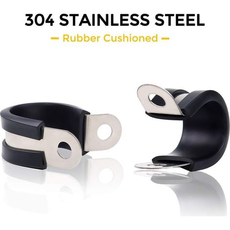 52 Pièces Colliers de Fixation en Acier Inoxydable avec Doublure en Caoutchouc Type P, 6 Tailles : 1/4", 5/16", 3/8", 1/2", 5/8", 3/4" (1/5)