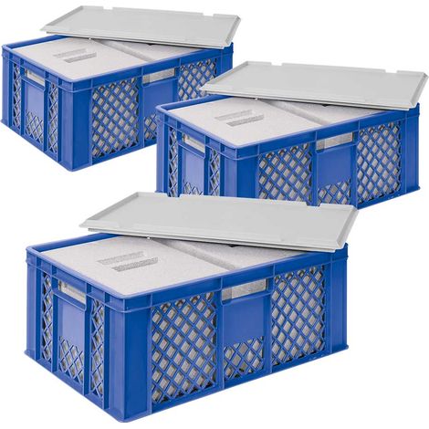 BRB 3x 2 Thermoboxen in Stapelkorb mit Deckel, LxBxH 600x400x240 mm, EPS, blau (1/2)