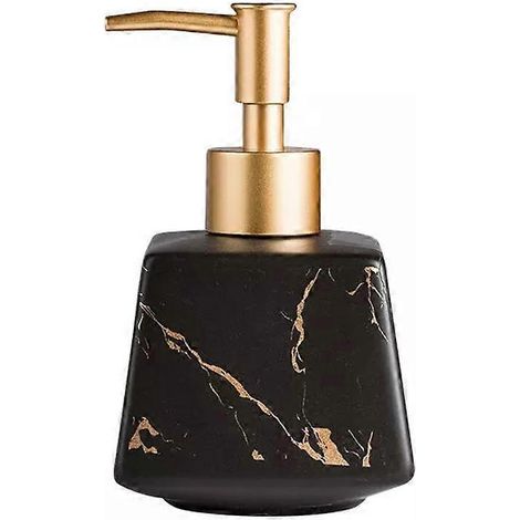 Distributeur de savon de luxe en céramique effet marbre 260 ml pour salle de bain, flacon carré avec presse-liquide pour gel douche, shampoing et lotion - Noir (1/5)
