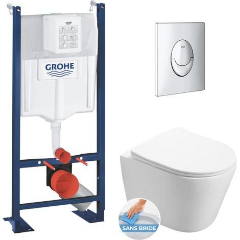 Pack WC Bâti autoportant + WC sans bride Infinitio + Abattant softclose + Plaque chrome + Set d'isolation phonique (1/5)