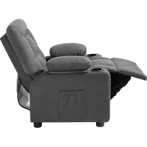 Mophorn Sillón reclinable para niños con respaldo ajustable de 107° a 126°, incluye reposapiés, 2 portavasos y 4 bolsillos para almacenamiento. Ideal para salón, lectura o descanso, en color gris. (1/5)